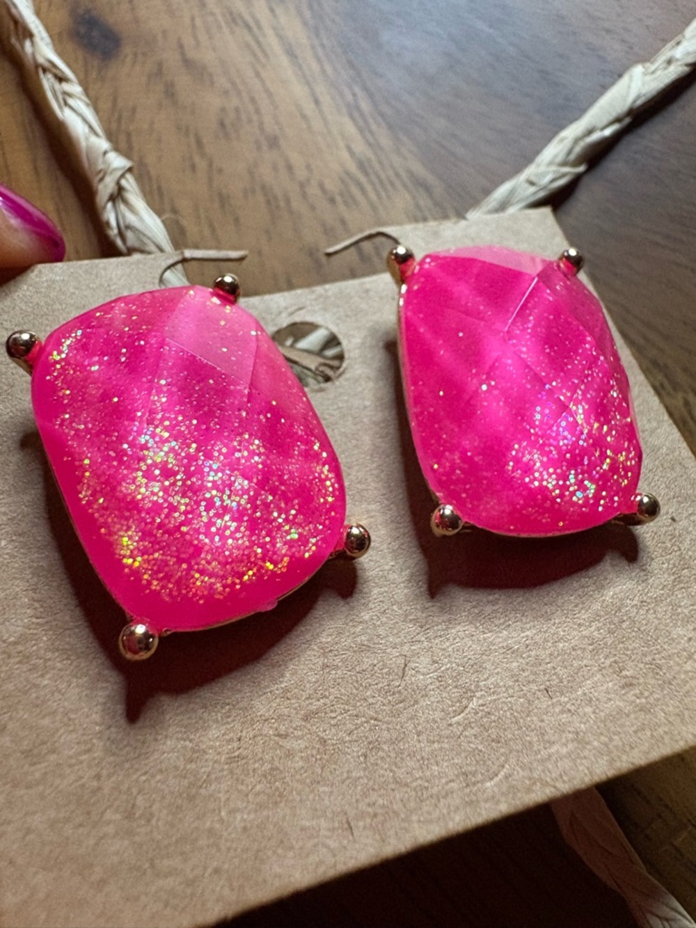 New Hot Pink Faceted Glitter Stone Earrings